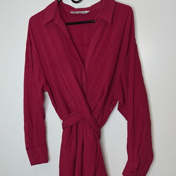 Zara Wrap Dress Long Sleeve Button DownSize Large - Picture 3 of 10